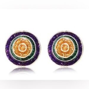 Mardi Gras Purple Green and Goldtone Swirl Stud Earrings - New